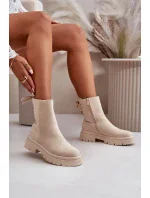 Semišové kotníkové boty na plochém podpatku šněrovací béžové model 20712785 - Kesi Semišové kotníkové boty na plochém podpatku šněrovací béžové model 20712785 - Kesi