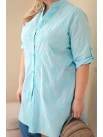 Dámské šaty Plus Size s výšivkou a ohrnutým rukávem mátová