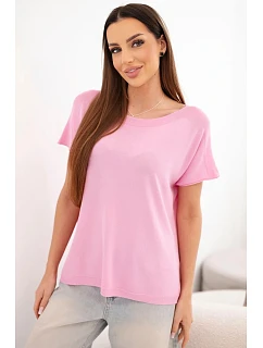 Dámská oversize halenka z viskózy s krátkým rukávem a kulatým výstřihem cukrově růžová