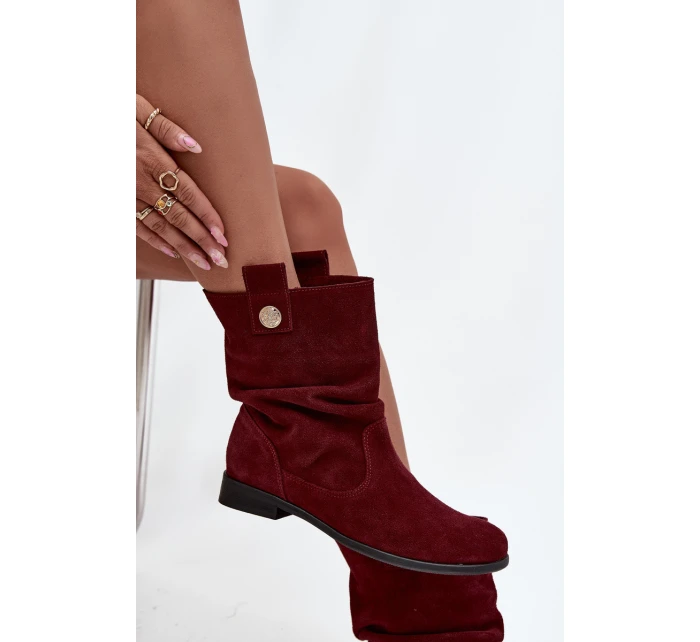 Kožené semišové dámské boty s řasením zateplené Zazoo 4210 bordó