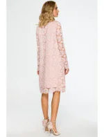 M406 krajkové šaty do áčka s dlouhými rukávy - růžové M406 krajkové šaty do áčka s dlouhými rukávy - růžové