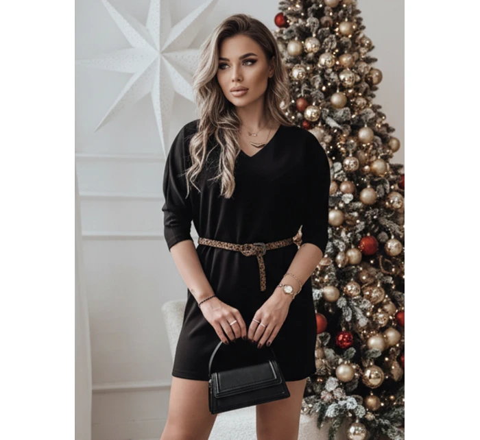 Jedna velikost šatů GLAMUP s páskem černá FashionStreet EY2553