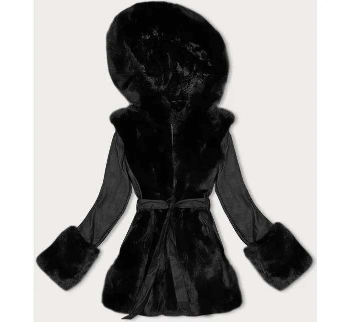 Černá bunda z eko kůže s kožešinovou podšívkou model 21247144 - J.STYLE