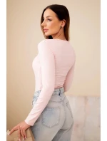 Dámská basic blůza se čtvercovým výstřihem a dlouhým rukávem pudrově růžová