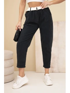 Dámské model 22010226 kalhoty s páskem černé - K-Fashion