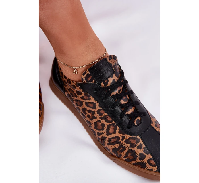 Dámské Kožené Sportovní Boty S Leopardím Vzorem Laura 2935 Hnědé