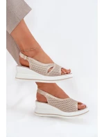 Dámské Kožené Sandály Na Klínu S.Barski LR51-660 Zlaté