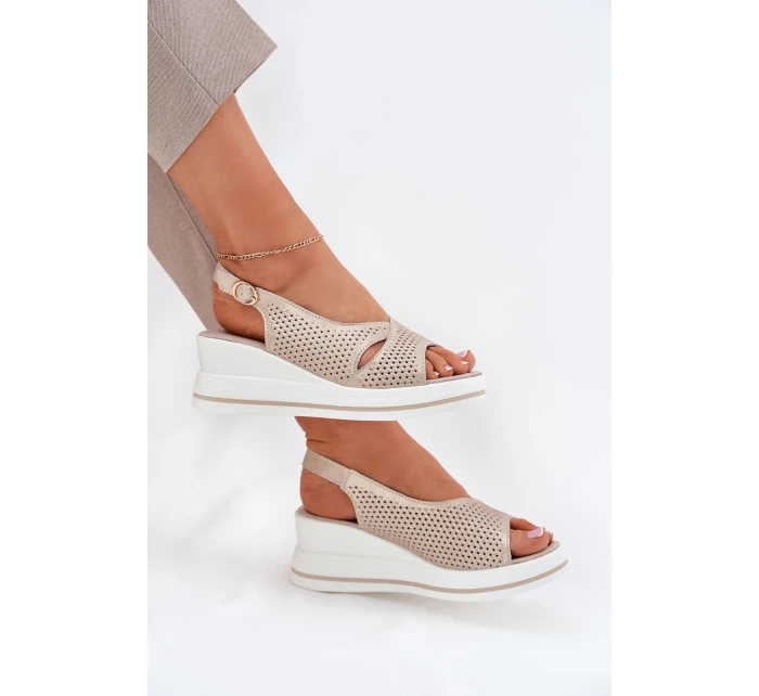 Dámské Kožené Sandály Na Klínu S.Barski LR51-660 Zlaté