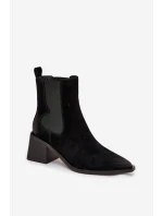 Kožené semišové dámské boty na podpatku vyhřáté Artiker 57C0049 Černé