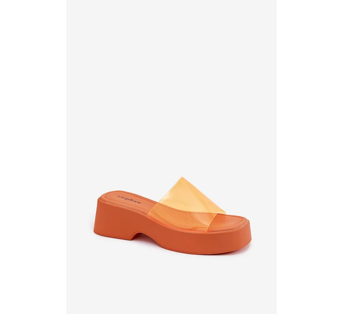 Dámské sandály na platformě s průhledným páskem Oranžové Selestia