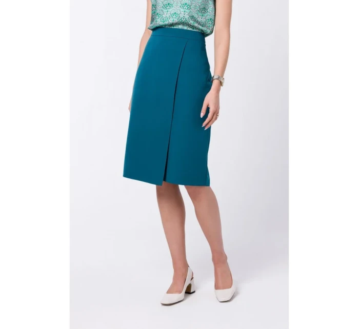 S343 Sukně áčkového střihu se zavinovacími detaily - modrá S343 Sukně áčkového střihu se zavinovacími detaily - modrá