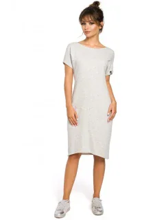 B050 Midi šaty s kapsami ve švu - světle šedé