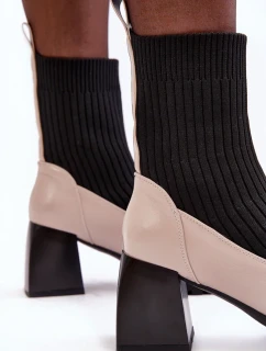 Dámské kozačky s vysokými ponožkami, béžové S.Barski