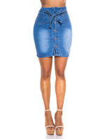 Sexy džínová sukně s vysokým pasem a mašlí