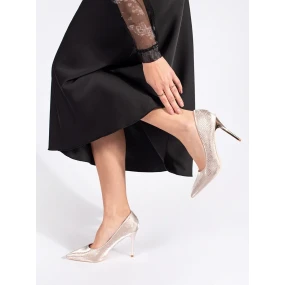 Praktické zlaté dámské  lodičky na jehlovém podpatku