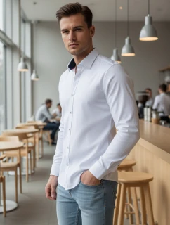 Pánská elegantní hladká bílá košile SLIM FIT FashionStreet DX2618