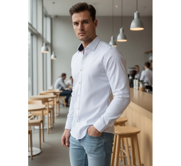 Pánská elegantní hladká bílá košile SLIM FIT FashionStreet DX2618 Pánská elegantní hladká bílá košile SLIM FIT FashionStreet DX2618