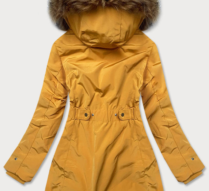 Žlutá dámská zimní bunda parka s kožešinovou podšívkou (M-21501)