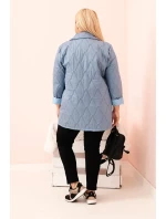 Dámská bunda Plus Size prošívaná s límcem a knoflíkem džínová