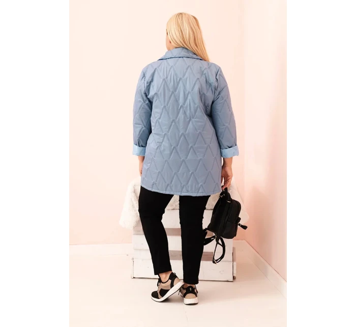 Dámská bunda Plus Size prošívaná s límcem a knoflíkem džínová