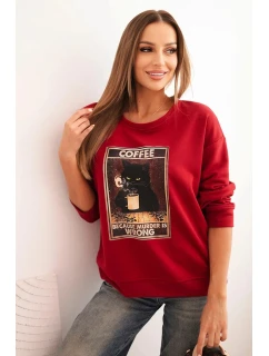 Dámská bavlněná mikina s potiskem kočky a nápisem červená