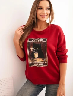 Dámská bavlněná mikina s potiskem kočky a nápisem červená