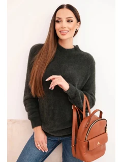 Dámský svetr s model 21780797 texturou a vlnou a dlouhým rukávem khaki - K-Fashion