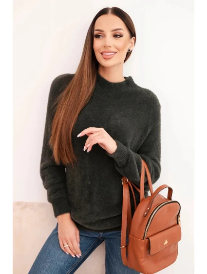 Dámský svetr s model 21780797 texturou a vlnou a dlouhým rukávem khaki - K-Fashion Dámský svetr s model 21780797 texturou a vlnou a dlouhým rukávem khaki - K-Fashion