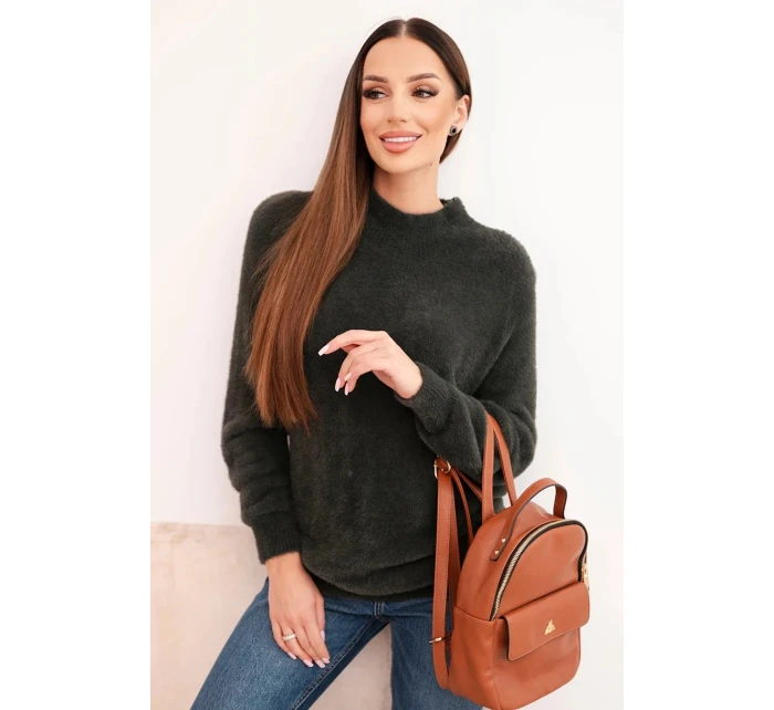 Dámský svetr s model 21780797 texturou a vlnou a dlouhým rukávem khaki - K-Fashion Dámský svetr s model 21780797 texturou a vlnou a dlouhým rukávem khaki - K-Fashion