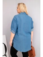 Dámská košile Plus Size z lyocellu s prodlouženým zadním dílem a rukávem na knoflík džínová