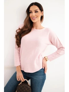 Dámský svetr z viskózy s dlouhým rukávem a kulatým výstřihem pudrově růžový