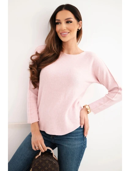 Dámský svetr z viskózy s dlouhým rukávem a kulatým výstřihem pudrově růžový