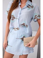 Dámský komplet košile s krátkým rukávem a  modrý model 22048791 - K-Fashion