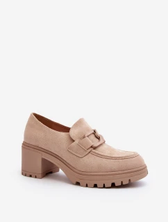 Sametové boty na podpatku béžové model 21646812 - VINCEZA