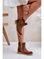 Nízké Dámské Boty Na Ploché Podešvi Zamszové Lewski model 21672546 Hnědé - Boto Nízké Dámské Boty Na Ploché Podešvi Zamszové Lewski model 21672546 Hnědé - Boto