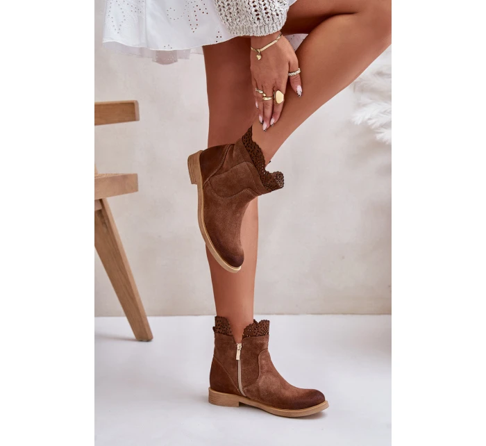 Nízké Dámské Boty Na Ploché Podešvi Zamszové Lewski model 21672546 Hnědé - Boto Nízké Dámské Boty Na Ploché Podešvi Zamszové Lewski model 21672546 Hnědé - Boto