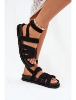 Eko Semišové Sandály Dámské S Suchým Zipem Černé Valpera Eko Semišové Sandály Dámské S Suchým Zipem Černé Valpera