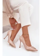 Lakované dámské lodičky na jehlovém podpatku se zlatým detailem Paivelle – béžové