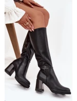 Dámské musketýrky z přírodní kůže na sloupkovém podpatku, zateplené Vinceza 66826 – černé Dámské musketýrky z přírodní kůže na sloupkovém podpatku, zateplené Vinceza 66826 – černé