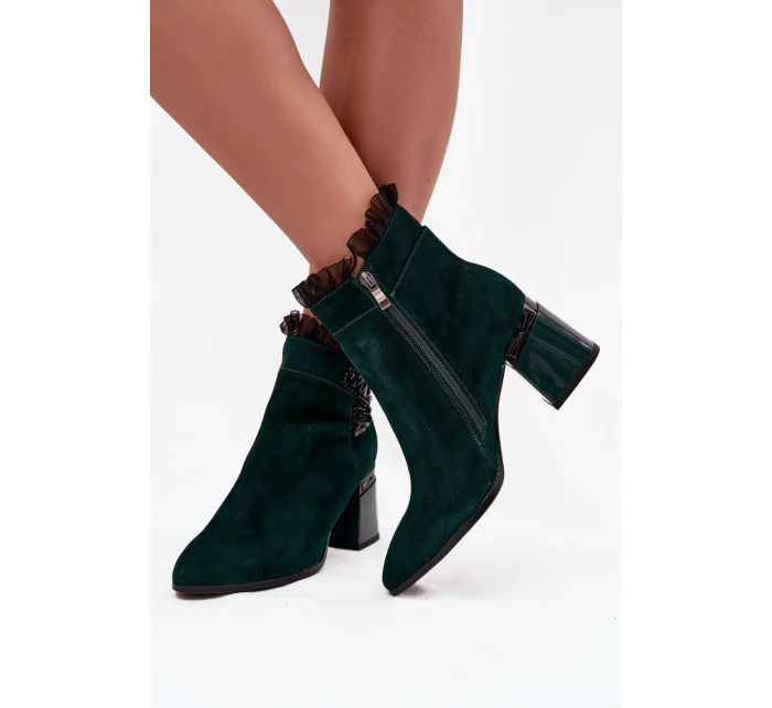 Dámské zateplené kotníkové boty z přírodního semiše D&A - lahvově zelená Dámské zateplené kotníkové boty z přírodního semiše D&A - lahvově zelená