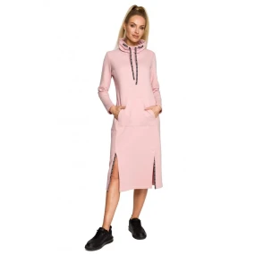 Dámské pletené midi šaty M688 pudrové - MOE