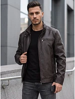 Pánská kožená zateplená bunda s kapucí, hnědá, FashionStreet TX5148 Pánská kožená zateplená bunda s kapucí, hnědá, FashionStreet TX5148