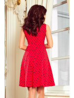 Rozšířené červené dámské puntíkované šaty s dekoltem model 7248163