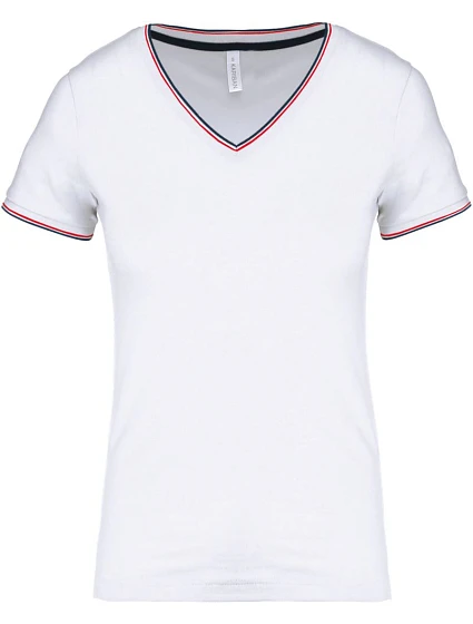 Kariban K 394 Dámské piqué tričko s V výstřihem 20.K394 white/navy/red Kariban K 394 Dámské piqué tričko s V výstřihem 20.K394 white/navy/red