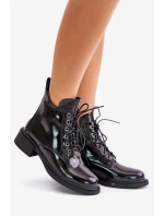 Kožené Lakované Kotníkové Boty S Černé model 21675506 - EVENTO Kožené Lakované Kotníkové Boty S Černé model 21675506 - EVENTO