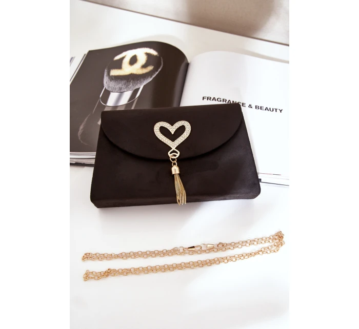 Kabelka Klopna S Ozdobným Srdcem Eko Semišová Černá Evilinas