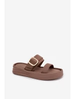 Materiálové dámské pantofle na platformě s pásky a zlatou sponou Khaki Ameliette Materiálové dámské pantofle na platformě s pásky a zlatou sponou Khaki Ameliette