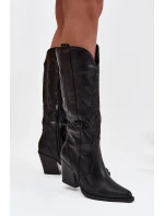 Dámské zateplené kozačky kovbojky na podpatku Zareen – černé, eko kůže