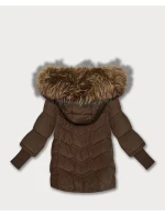 Hnědá dámská zimní bunda s úpletovými stahovacími lemy Goodlookin (KK60615)