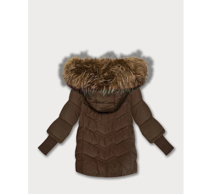 Hnědá dámská zimní bunda s úpletovými stahovacími lemy Goodlookin (KK60615)